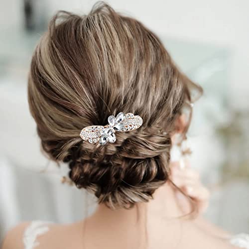 Qisogy Crystal Gemstone Barrette Crystal Wedding Hair Barrette Gold Rhinestone Barrette Clip Sparkling Bridal Decorative Head Clip