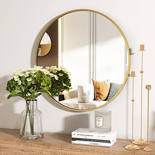 HARRITPURE okruglo ogledalo 18 Zlatna zidna kružna ogledala isprazno ogledalo sa okvirom od brušene aluminijumske legure Moderna dekoracija