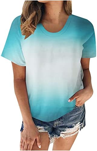 Bluze za vrat za žene za žene Jesen Ljetni kratki rukav grafički grafički prugasti bluze Tees Girls 2023 Odjeća 37