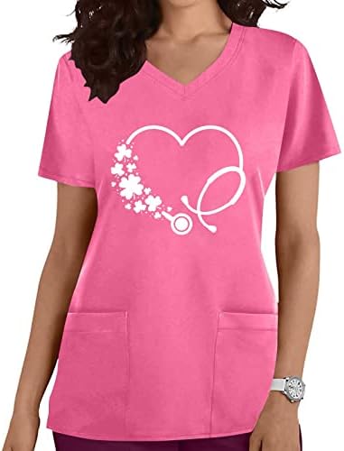Bluza majica za dame ljeto jesen 2023 kratki rukav V izrez cvijet Love grafički radni kancelarijski piling uniforma bluza