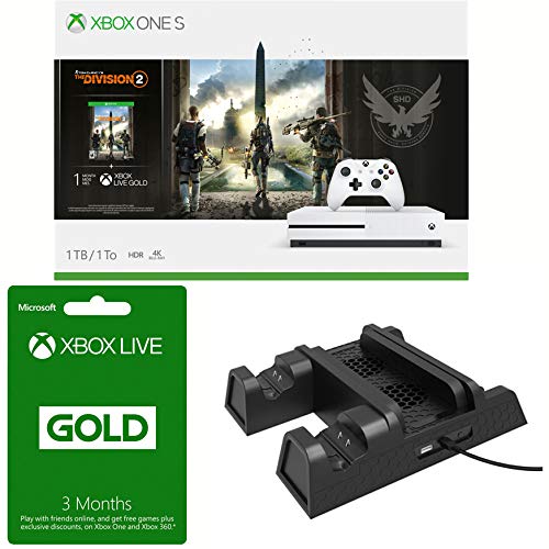 Microsoft Xbox One S paket 1 TB konzola s Tom Clancyjevom divizijom 2 + Xbox LIVE 3 Mjesec Gold članstvo i 3-u-1 vertikalni ventilator
