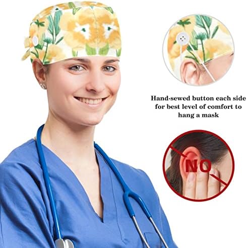 Hirurški šeširi & amp; zečji set za uši, cvjetno voće leptir podesive kape za piling sa dugmetom za žene medicinski