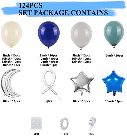 GREMAG Outer Space Balloon Garland Kit, 124kom Space Birthday dekoracije, tamnoplava slonovača Bijelo more plavo sivi balon, balon