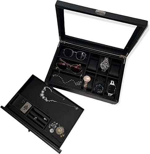 Hauterow Watch Box Organizator za muškarce kutija za nakit, sat Case Sunglass Organizator Valet Tray muški Organizator nakita drži