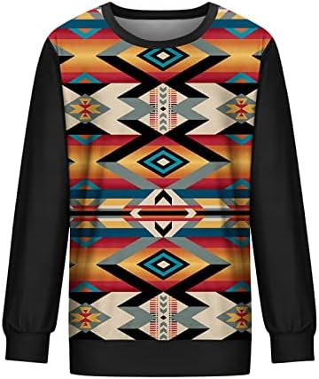 Vrhovi za žene zapadnih košulja na dugim rukavima AZTEC geometrijski duksevi etnički grafički pulover Vintage TEE bluze