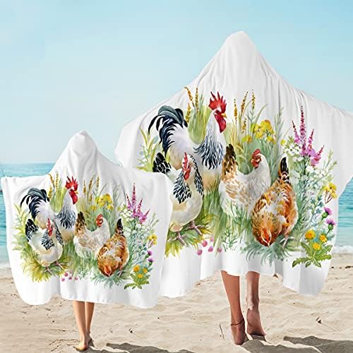 Sleepwish kupaći peškir na plaži sa kapuljačom slatka piletina i petao 3d uzorak Shabby Chic dizajn peškir sa kapuljačom tinejdžerke