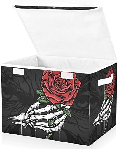 Innewgogo Skull Roses Storage kante sa poklopcima za organizovanje kocke Cubby s ručkama Oxford tkaninu za skladištenje Cube kutija