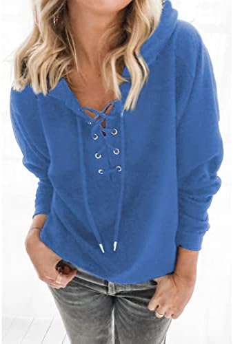 FarySays ženska 2022 carupa V izrez čipka za izrez Criss Cross dugih rukava pulover dukseri