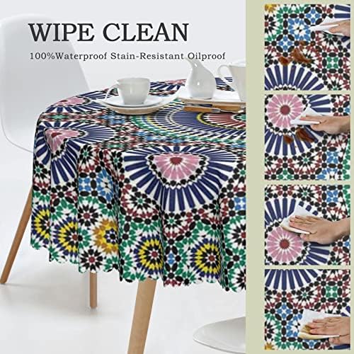 Okrugli stolnjaci marokanskog uzorka, vodootporna tkanina dekorativna, izdržljiva stolna odjeća za višekratnu upotrebu, otporna na
