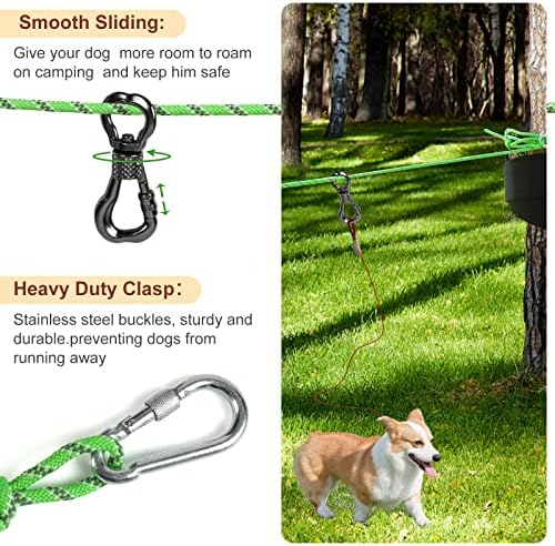 Xiaz za vezanje kabela, 50FT prenosivi kolica za pse sa 10ft trkačkim vodom + 10ft papski kabel sa okretnim kukom za dvorište, kampiranje,