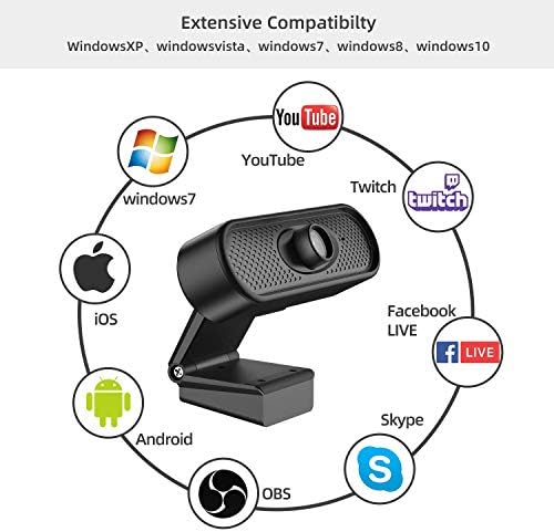 Coolshark Web kamera sa mikrofonom, 1080p HD Računarska kamera, USB Računarska kamera za prijenos uživo web kamera, priključite i