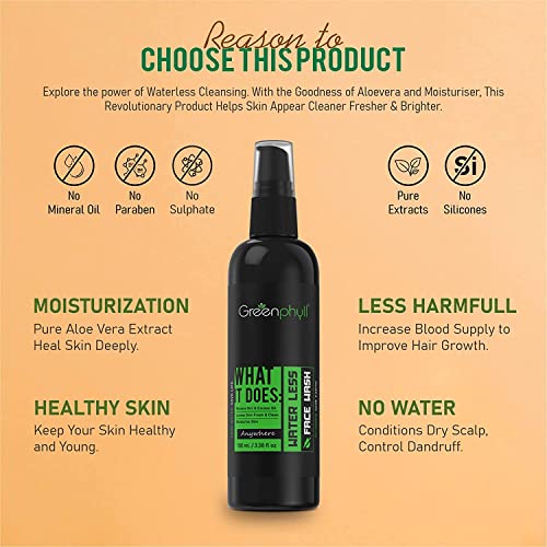 Greenphyll Waterless Face Wash Just Apply, trljajte i obrišite Waterless Face Wash for Brighter & Fresher look, Aloe Vera extract,