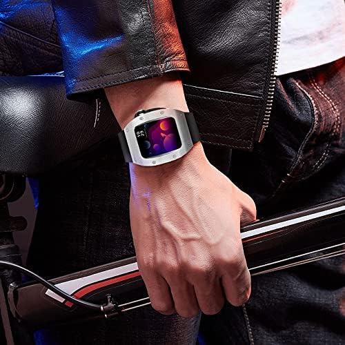 Trdybsk luksuzni futrola od nehrđajućeg čelika od nehrđajućeg čelika za Apple Watch seriju 8 45mm silikonska opsega za iWatch seriju