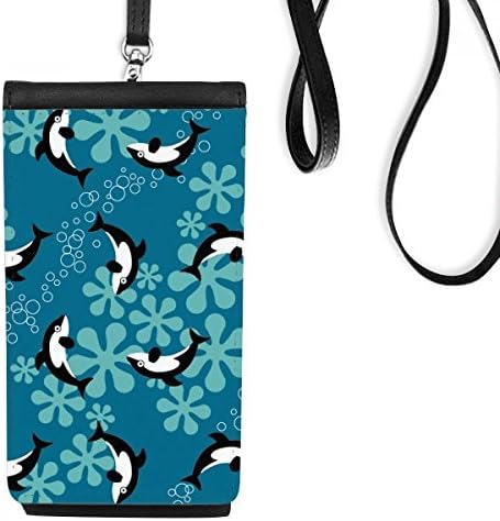 Crtani delfini kitovi plavi valovi Telefon novčanik torbica Viseće mobilne torbice Crni džep