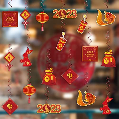 2023 Novogodišnji viseći ukrasi za vrtlog, 36pcs Nove godine Eve kineski FU karakter crveni fenjer Décor Godina zečjih ukrasa Kineski