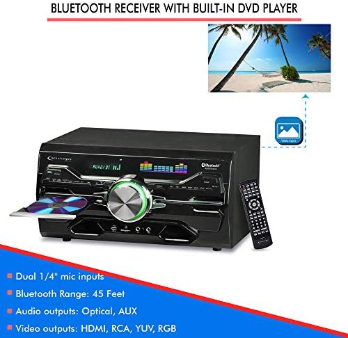 Tehnički Pro 4000 W profesionalni Bluetooth Kućni audio prijemnik sa ugrađenim DVD plejerom, dvostrukim 1/4 mikrofonom i USB SD ulazima,