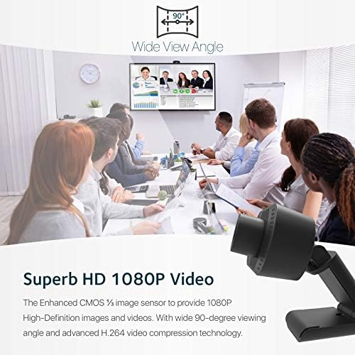 faleemi 1080p Web kamera sa mikrofonom, USB HD Desktop/Laptop Plug and Play Web kamera sa automatskom korekcijom svjetla, široki ugao