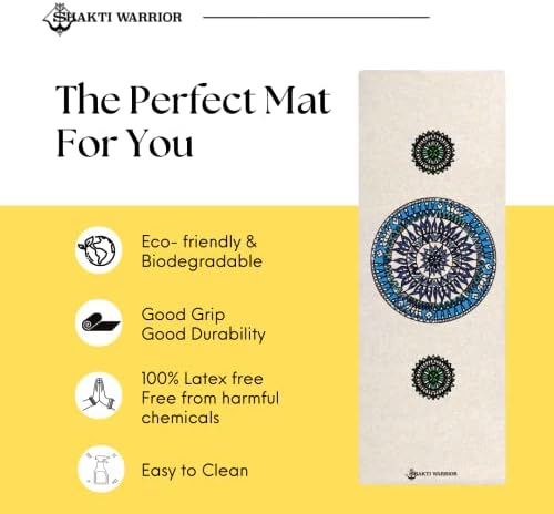 Shakti Warrior Mandala Hemp yoga mat-umjetnik dizajniran, Premium eco Friendly mats, Neklizajući, netoksičan, odličan za redovne &