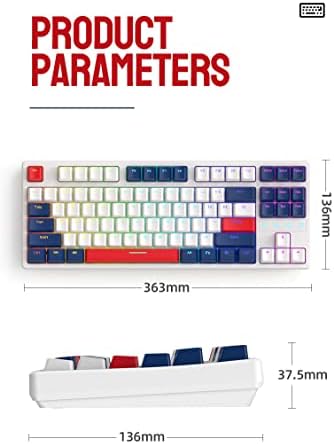 PLRG 80% Gaming Mehanička tastatura, 87Key ožičene Wited Ghosting HOTWAP White Light tastatura za gamer e-crveni prekidač