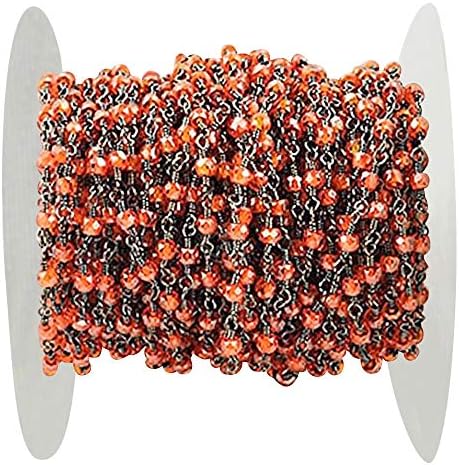 3 Ft narandžaste Cirkon perle, 2.5-3mm Crna Lima žica omotana krunica lanac