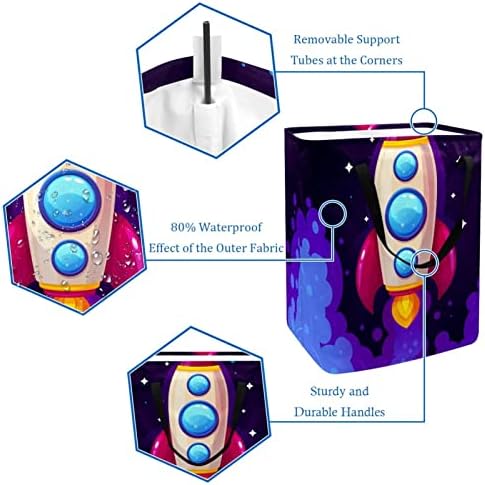 Outer Space Cartoon Rocket Print sklopiva korpa za veš, 60L vodootporne korpe za veš kante za veš igračke za odlaganje spavaonice