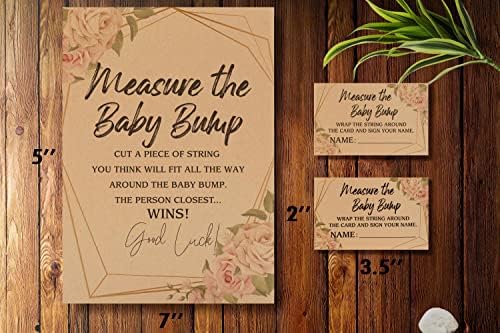 1 Izmjerite Baby Bump Kraft znak & amp; 50 set kartica za pogađanje, rodno neutralni tuš za bebe, ukrasi za tuširanje beba, igre za