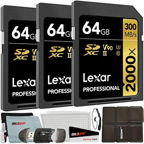 Lexar Pack of 3 Professional 2000x 64GB SDXC UHS-II memorijske kartice Bundle W / Deco Gear Pribor KIT uključuje čitač i kutiju +