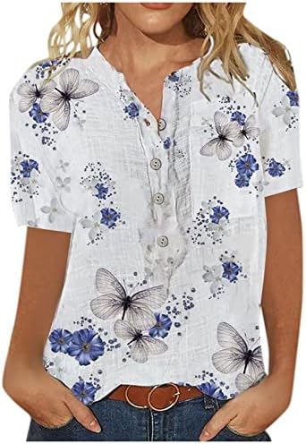 Kaniem ženski s kratkim rukavima Henley košulja split V izrez Top Dressy Causel Ljetna bluza sa džepom