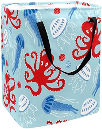Marine Red Octopus Blue Meduze Seashell Print sklopiva korpa za veš, 60L vodootporne korpe za veš kante za veš igračke skladište za