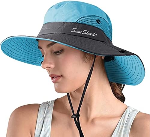 Zbooron ženski konjski rep safari sunčani šešir, široki podrum UV zaštita kašika na otvorenom, sklopiva ljetna pješačka šešir na plaži