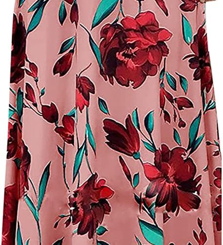 Maxi haljina za žene cvjetni print boho haljina visoko struk crewneck kratki rukav labav ljetna casual duga haljina plus veličine