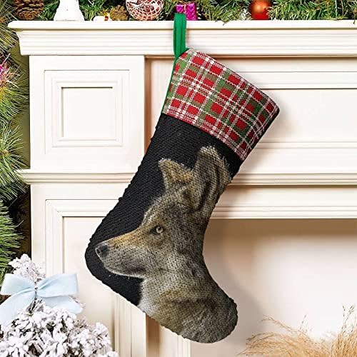 Wolf Head Sequin Božićne prazničke čarape Reverzibilna boja Promjena čarobnih zaliha za Xmas Tree Kamin Viseće čarape