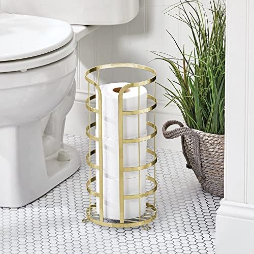 Mdesign Dekorativni metal slobodno stojeći toaletni držač za papir sa ostavom sa spremištem za 3 role toaletnog tkiva - za kupaonicu