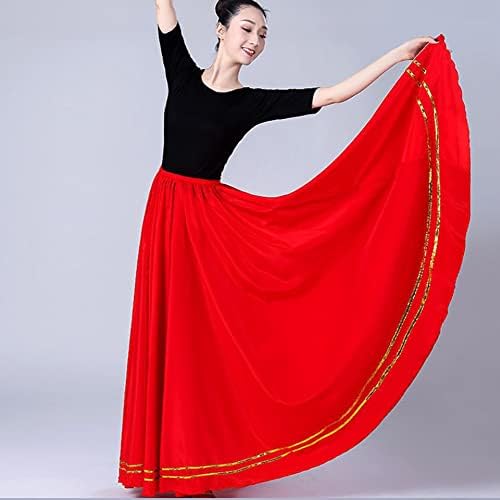 Whitewed ženski satenski dugi krug Flamenco trbuh plesne suknje sa dva reda vrpce