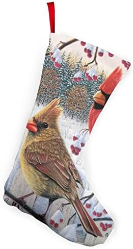 Božićne čarape, crvene kardinalne ptice zimske sniježne božićne čarape, Xmas Viseći ukrase bombonske poklon torbe za odmor Xmas party