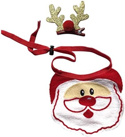 Amosfun Yule Decor 2kom Božić Pet Bandana podesivi pas ovratnik šal Neckerchief hair Clips Xmas Santa Costume Accessories za psa mačka