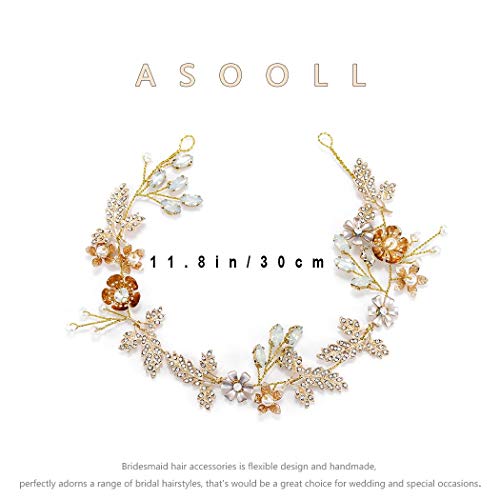 Asooll list Wedding Hair Vine Rhinestone Bridal Headpiece Gold Bride hair Accessories za žene i djevojke