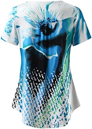 Qcemeni tunički vrhovi za žene labave fit gumb Up V izrez kratkih rukava Bluze Ljetne grafičke tiskane majice Casual Flowy majica