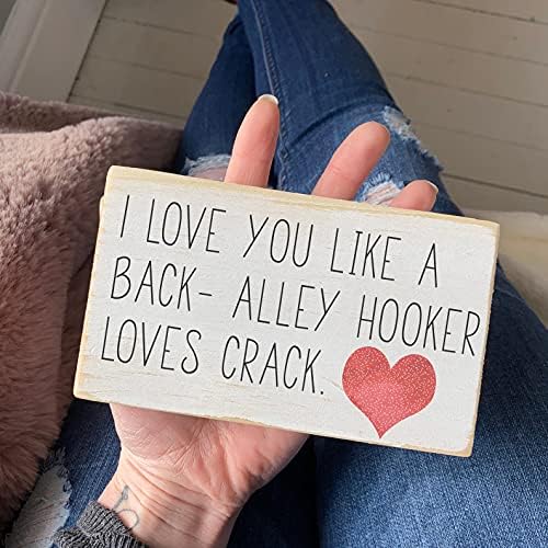 Tuniu Funny Mini Wood Sign Volim te volim leđa kukač uličicu voli pukotinu protiv valentinovog citata blok funky drveni znak, rustikalni