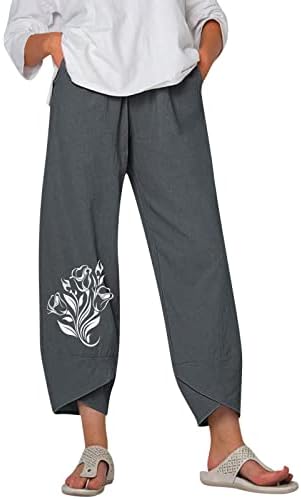 Posteljine hlače za žene Vintage elastične strukske pantare za koženje za koženje Yoga Baggy Casual High Rit Cropped Dukset