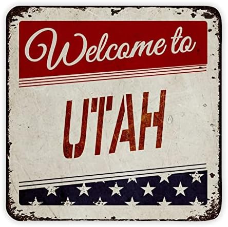 Vintage Metal znak Amerika Zvezde i pruge zastava Dobrodošli u Utah Država Rustikalna soba Soba potpiše dekorativni retro metalni