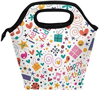 HEOEH Sretan rođendan slatke muzičke note Heart lunch Bag Cooler Tote Bag izolovani Zipper Lunch Box torba za vanjsku školsku kancelariju