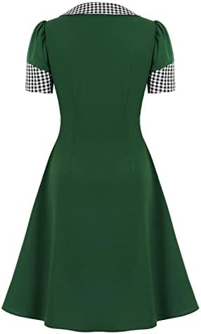 NOKMOPO Plus Size koktel haljine za žene modni Britanski okrenuti ovratnik karirani Print kratki rukav koljeno-legth haljina