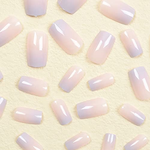 Kvadratna presa na noktima Pink Purpur gradijent lažni nokti sa veštačkim sjajnim dizajnom srednji lažni nokti full Cover lepak na