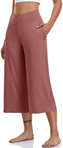 Tarse Womens Casual Wide nogu Joga Capris Crossover High Squiks Capri hlače Labavi mekani pidžami džepovi