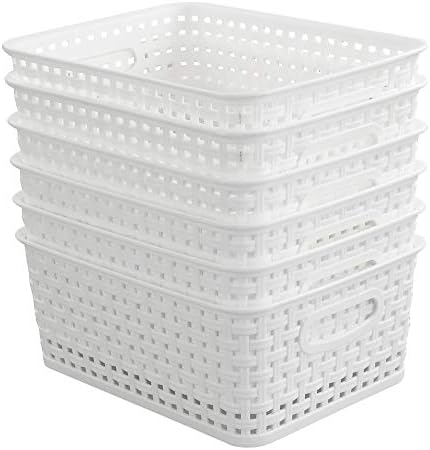 Nicesh 6-pakovanje bijele plastične male spremljene košare, 10 x 7,7 x 4