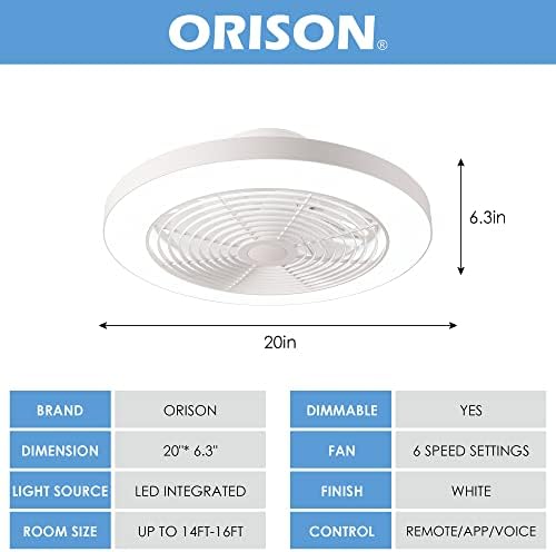 Orison ventilator sa niskim profilom sa svetlima - 19.7 u pametnim plafonskim ventilatorima bez bešike sa Alexa / Google Assistant