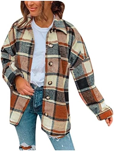 Comfy Plaid Shacket Womens Mekana prevelika jakna Ugodna flannel košulja Slatki jesen kaput udoban džemper