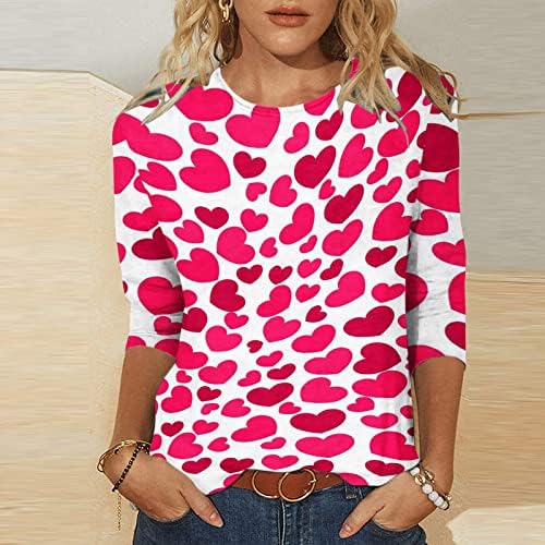 Heart tiskane valentinske košulje za žene 3/4 rukava Crewneck Thirt Slim Fit bluza TEE TOP Ležerni modni pulover