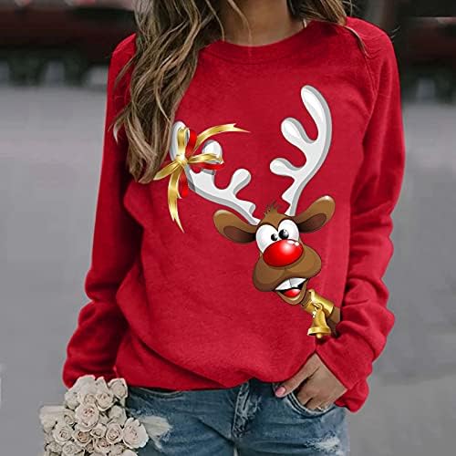 Božićni ženski vrhovi Reindeer Santa Claus Snowman Graphic Crewneck Pulover dugih rukava plus majice Dukseri
